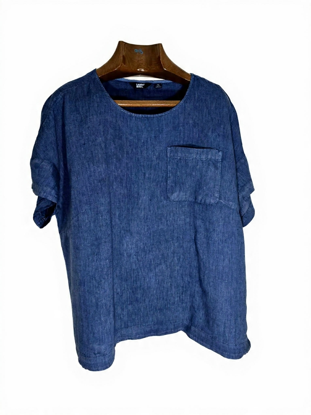 Lands' End Indigo Blue Short-Sleeve Luxury Linen Coastal